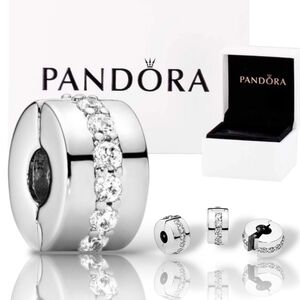 Pandora Sterling Silver Clear Sparkling Row Clip Charm With Clear CZ Retired